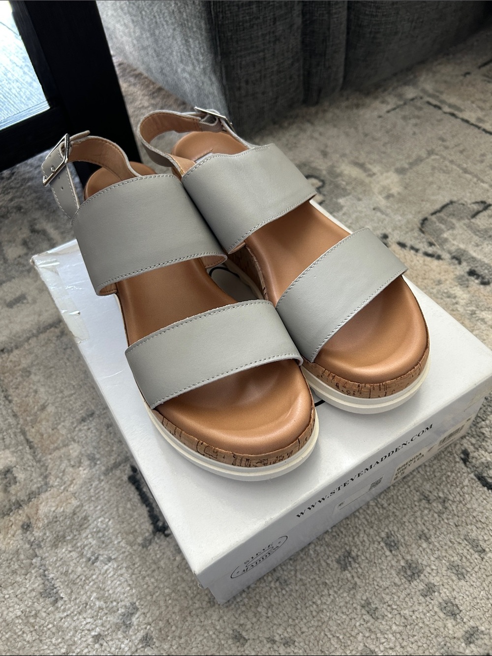 Steve Madden Leather Cork-Trim Platform Sandals